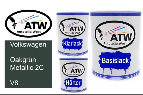 Volkswagen, Oakgrün Metallic 2C, V8: 1L Lackdose + 1L Klarlack + 500ml Härter - Set, von ATW Autoteile West.